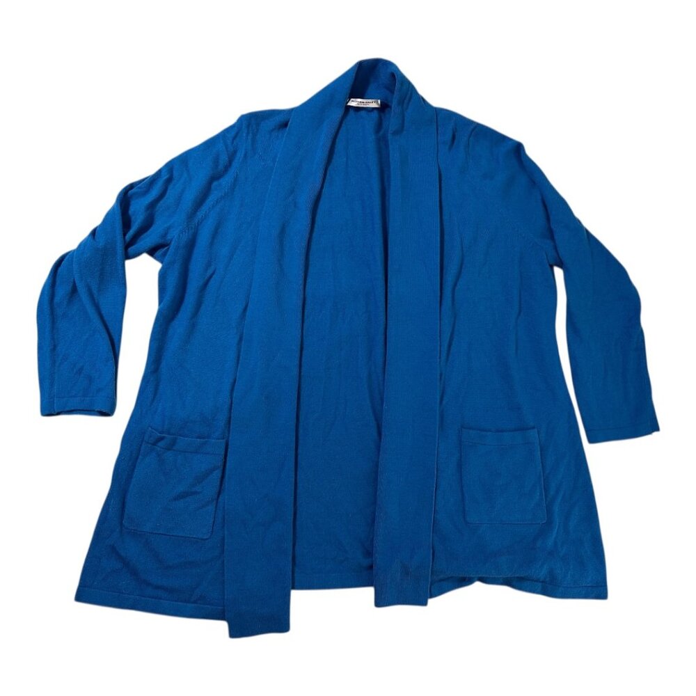 Allison Daley | Blue Open Front Lightweight Cardigan with Pockets | Plus (2X–3X)